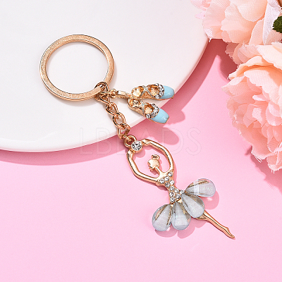 Alloy Crystal Rhinestone & Resin Ballet Dancer Girl Keychain KEYC-YW00228-04-1
