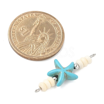 10Pcs 2 Colors Dyed Synthetic Turquoise Starfish Rondelle Beaded Connector Charms PALLOY-JF04014-1