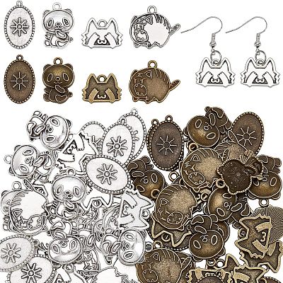 80Pcs 8 Style Tibetan Style Alloy Pendant Enamel Settings TIBEP-CA0001-11-1