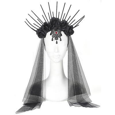 Halloween Polyester Rhinestones Dress Brides Wedding Veil Headband FIND-WH20019-165B-166-1