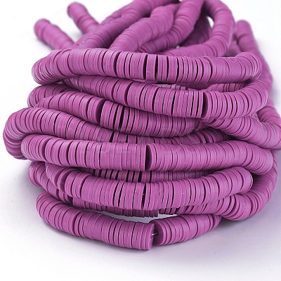 Flat Round Handmade Polymer Clay Beads CLAY-R067-8.0mm-05-1