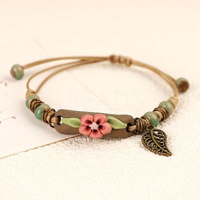 Adjustable Handmade Porcelain Flower Beads Braided Beads Bracelets WGFB2A7-03-1