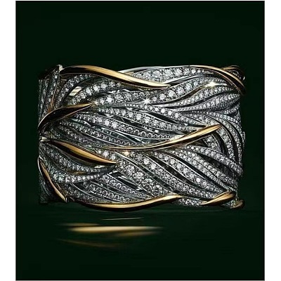 Criss Cross Alloy Crystal Rhinestone Wide Finger Rings FS-WGCE8BA-01-1