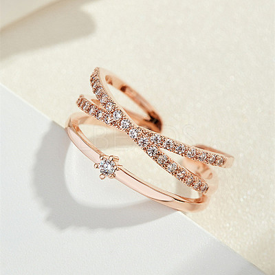 Brass Rhinestone Open Cuff Rings for Women FS-WG095AA-02-1