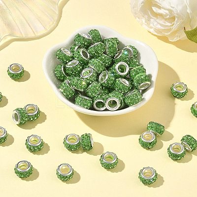 Polymer Clay Rhinestone European Large Hole Beads with Silver Color Plated Brass Cores FPDL-R002-11-1