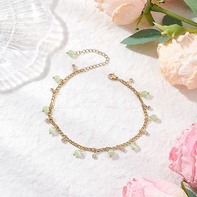 Cat Eye Round Tassel 304 Stainless Steel Twisted Chain Anklets for Women AJEW-AN00698-01-1