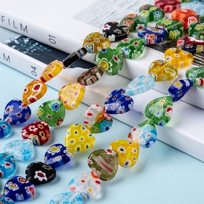 Handmade Millefiori Glass Heart Bead Strands LK-P017-06-1