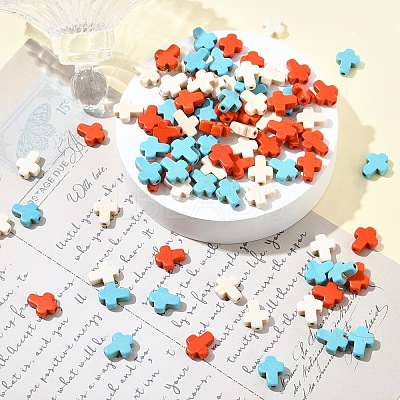 90Pcs 3 Colors Synthetic Turquoise Beads TURQ-YW0001-07-1