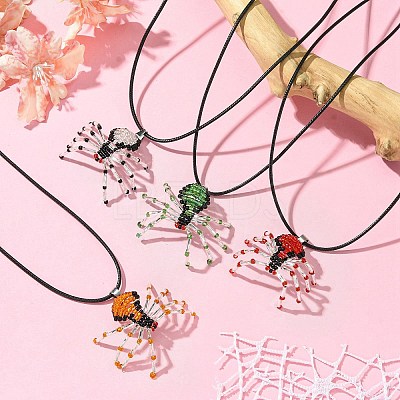 Braided Glass Seed Bead Spider Pendant Necklaces NJEW-MZ00036-1