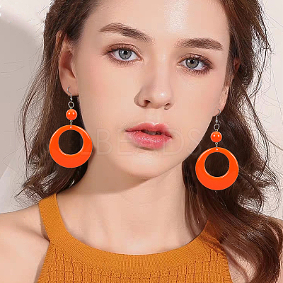 6 Pairs 6 Colors Donut Resin Dangle Earrings with Iron Pins for Women EJEW-AN0004-14-1