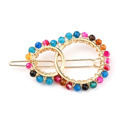 Alloy Hollow Geometric Natural Gemstone Beads Hair Barrettes PHAR-JH00059-1