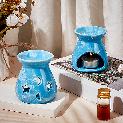 Moon & Star Porcelain Candle Holders AJEW-WH0270-414A-1