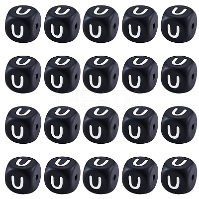 20Pcs Black Cube Letter Silicone Beads 12x12x12mm Square Dice Alphabet Beads with 2mm Hole Spacer Loose Letter Beads for Bracelet Necklace Jewelry Making JX433U-1