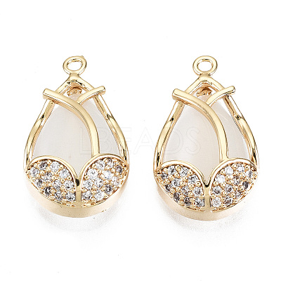 Brass Micro Pave Clear Cubic Zirconia Pendants KK-T056-70G-NF-1