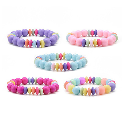 Opaque Acrylic Round & Rondelle Beaded Stretch Bracelets BJEW-JB09099-1