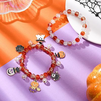 2Pcs Spray Painted Crackle Glass Round Beads Stretch Bracelets BJEW-JB12484-03-1