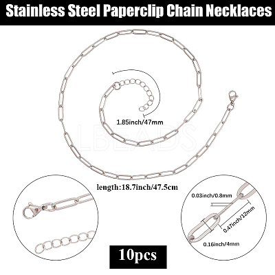 10Pcs 667 Stainless Steel Paperclip Chain Necklaces NJEW-BBC0001-48C-P-1