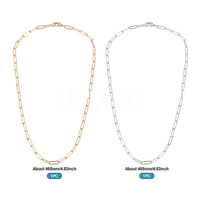 2Pcs 2 Colors Brass Round Oval Paperclip Chain Necklaces MAK-TA0001-33-1