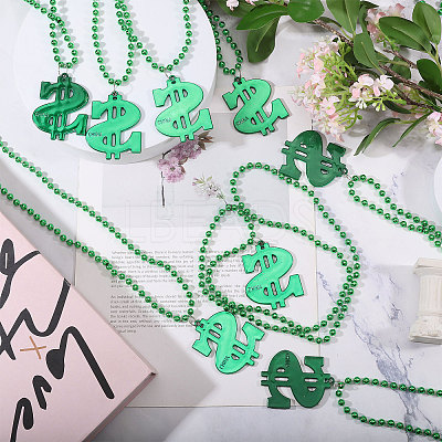 Plastic Dollar Sign Big Pendant Ball Chain Necklaces NJEW-WH0021-81B-1