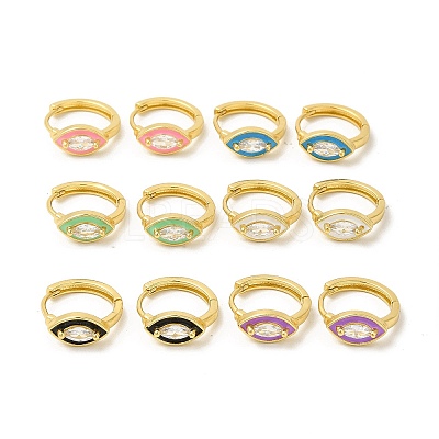 Enamel Horse Eye Hoop Earrings with Clear Cubic Zirconia EJEW-E270-05G-1