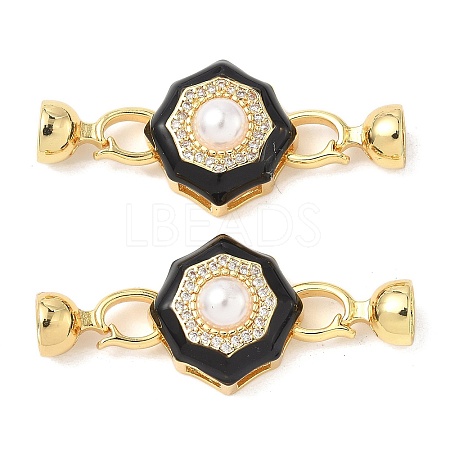 Flower Brass Micro Pave Clear Cubic Zirconia Fold Over Clasps KK-U059-43G-1