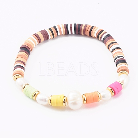 Polymer Clay Heishi Beaded Stretch Bracelets BJEW-JB06026-05-1