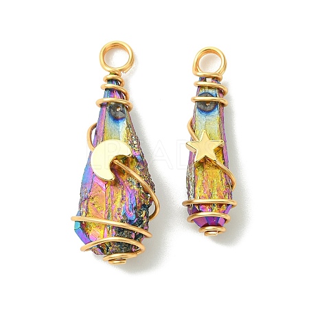 2Pcs Electroplated Natural Quartz Crystal Dyed Copper Wire Wrapped Pendants PALLOY-JF03171-01-1