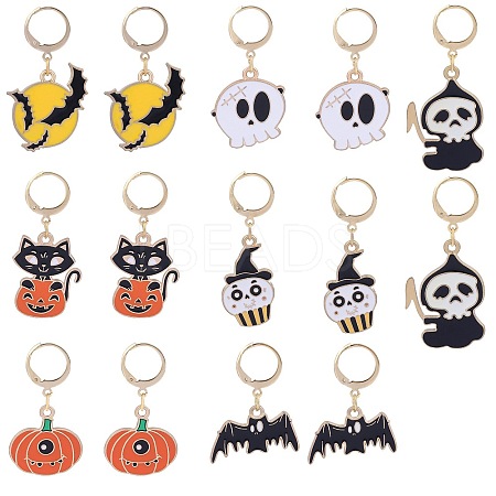 Halloween Theme Alloy Enamel Pendant Locking Stitch Markers HJEW-SW00031-1