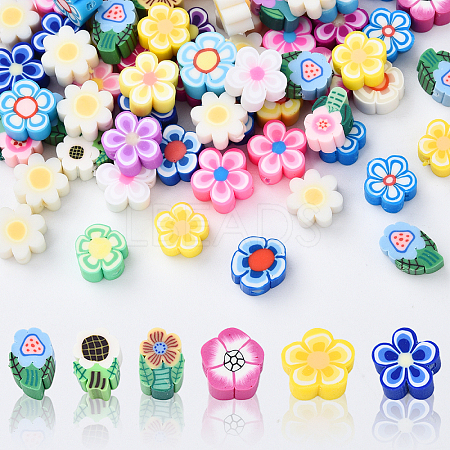 100pcs 5 Styles Handmade Polymer Clay Beads CLAY-YW0002-13-1