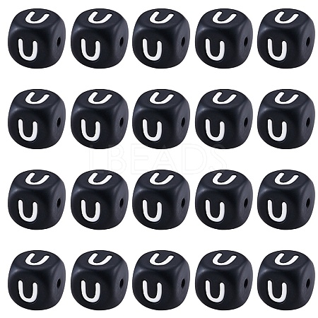 20Pcs Black Cube Letter Silicone Beads 12x12x12mm Square Dice Alphabet Beads with 2mm Hole Spacer Loose Letter Beads for Bracelet Necklace Jewelry Making JX433U-1