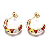 Brass Enamel Half Hoop Earrings EJEW-T014-49G-02-NF-1