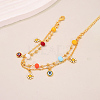 Summer Beach Brass Enamel Evile Eye Daisy Flower Tassel Double Layer Anklets for Women YM0620-2