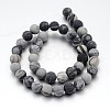 Frosted Round Natural Black Silk Stone/Netstone Bead Strands G-J276-65-10mm-2