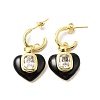 Enamel Heart Dangle Stud Earrings with Clear Cubic Zirconia EJEW-G327-07G-2