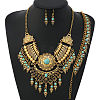 Alloy with Synthetic Turquoise Teardrop Tassel Pendant Necklaces & Dangle Earrings & Charm Bracelets Sets FS-WG69A95-04-1