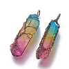 Electroplate Natural Quartz Crystal Big Wire Wrapped Pointed Pendants G-L520-B03-R-3