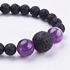 Natural Amethyst Beaded Necklaces & Stretch Bracelets Jewelry Sets SJEW-JS00918-05-6