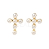 Cross Brass Stud Earrings EJEW-A132-01G-4