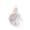 Wire Wrapped Transparent Glass Pendants PALLOY-JF01829-1