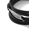 Men's Braided Black PU Leather Cord Multi-Strand Bracelets BJEW-K243-21P-2