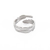304 Stainless Steel Leaf Open Cuff Ring for Women RJEW-S405-196P-1