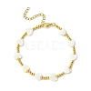 Natural Shell Heart & Brass Beaded Bracelet for Women BJEW-TA00358-1