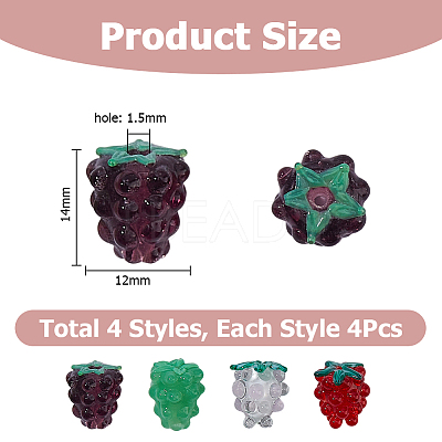 16Pcs 4 Styles Handmade Lampwork Beads LAMP-HS0001-21-1
