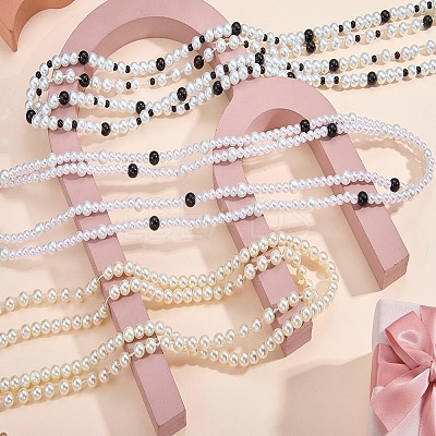 Baking Paint Pearlized Glass Pearl Round Beaded Long Necklaces NJEW-SW00066-02-1