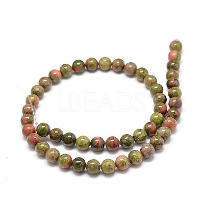 Natural Gemstone Unakite Round Bead Strands X-G-P075-35-6mm-1