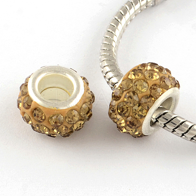 Polymer Clay Rhinestone European Large Hole Beads with Silver Color Plated Brass Cores FPDL-R002-13-1