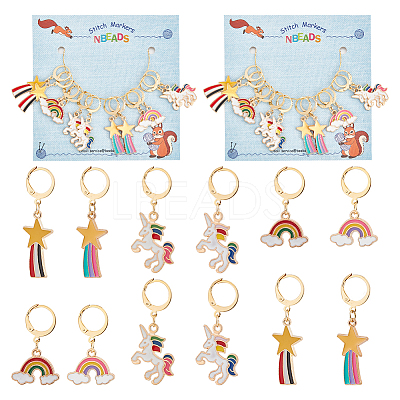 Alloy Enamel Meteor &   Rainbow & Unicorn Pendant Locking Stitch Markers HJEW-AB00050-1