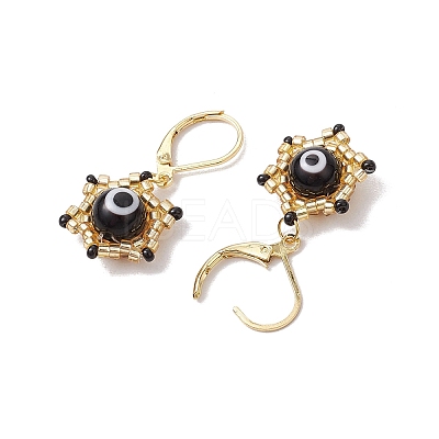 Star of David Evil Eye Handmade Glass Seed Beads with Lampwork Hoop Earrings EJEW-MZ00389-1