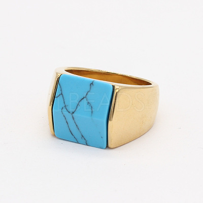 Rectangle Synthetic Turquoise Finger Ring FIND-PW0021-08C-G-1