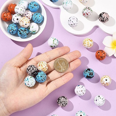 20Pcs Spray Painted Opaque Acrylic Beads ACRP-YW0001-17-1